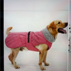 Quilted Pink Dog Coat with Gray Collar